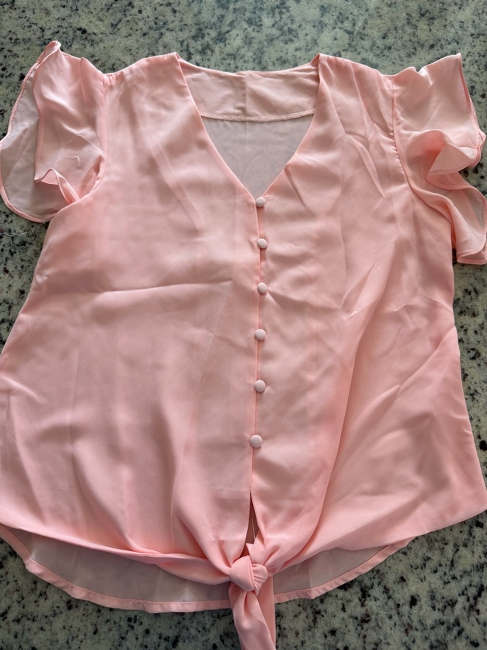Women's Pink Tie-Front Flutter Sleeve Blouse